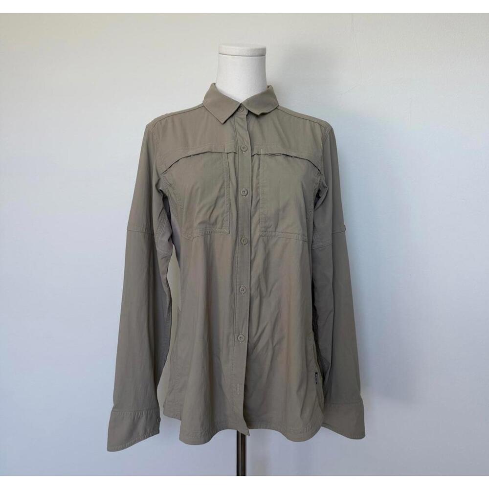 REI Co-op Utility Hiking Button Up Shirt Taupe Mesh Panels Size M